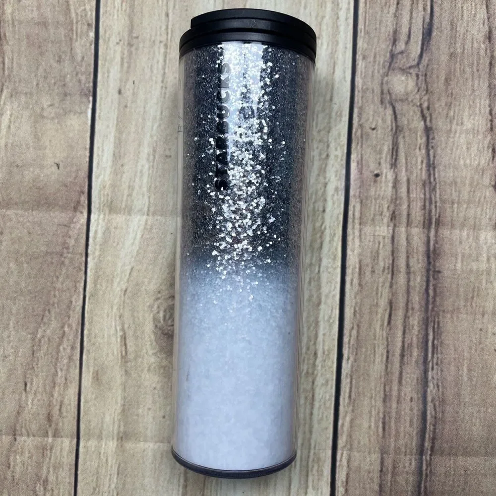 Starbucks Ombre Silver Sparkle Acrylic Tumbler 16 oz Black / Silver